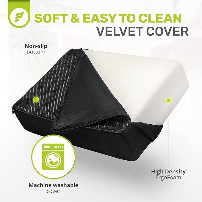 ErgoFoam Flat-Top Adjustable Foot Rest - High-Density Compression-Resistant Foam, Non-Slip, Black, Modern, Office-DeskLoop Office