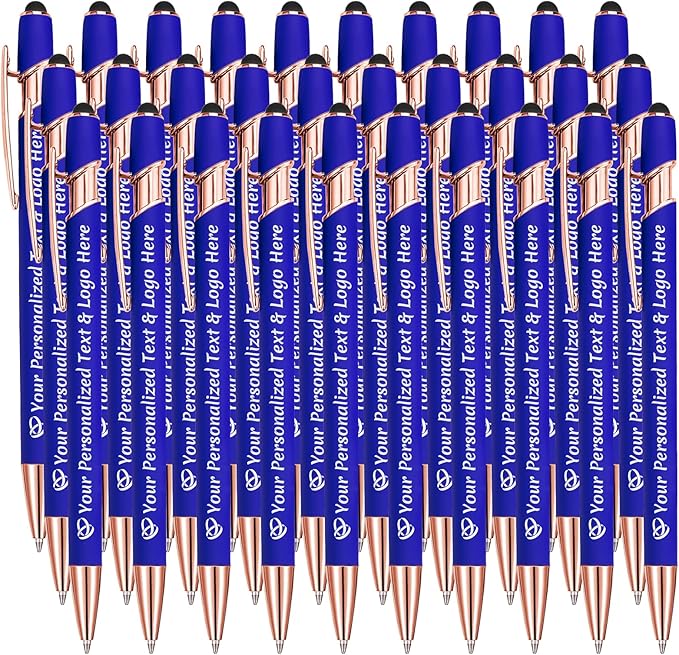 STREADVE Personalized Custom Pens 30 Engraved Writing Pen with Name Logo, Customized Promotional Items Stylus Pen Gifts for Men Women Realtor Nurse Wedding Business, Blue-DeskLoop Office