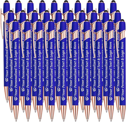 STREADVE Personalized Custom Pens 30 Engraved Writing Pen with Name Logo, Customized Promotional Items Stylus Pen Gifts for Men Women Realtor Nurse Wedding Business, Blue-DeskLoop Office