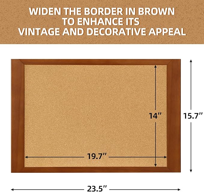 Cork Boards for Wall 16” x 24”, Extra Wide Wooden Framed Bulletin Board, Decorative Hanging Pin Board, Corkboards for Wall Notice Board Memo Board for Home, School, Office, Two-Sides Cork-DeskLoop Office
