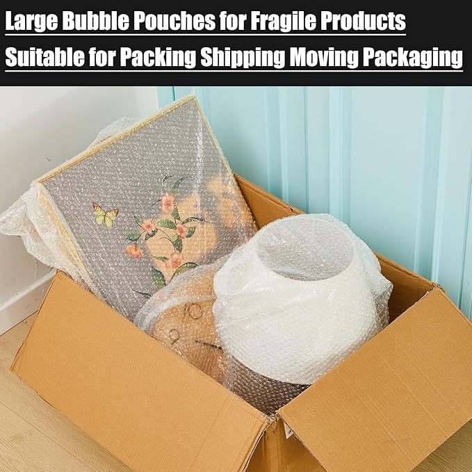 5 Pack Extra Large Bubble Pouches 20 * 24 Inch Clear Bubble Pouch Wrap Bags for Packing Shockproof Cushioning Wrap Bag for Shipping Moving Fragile Dishes China Plates Painting Fragile Items-DeskLoop Office