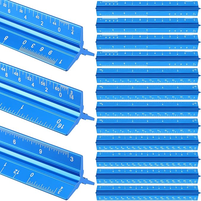 Fumete 12 Pack 6 Inch Architectural Engineering Scale Rulers Small Scale Ruler Pocket Size Scale Ruler Construction Rulers Imperial Measurements for Architects Engineering, Draftsman Drawing(Blue)-DeskLoop Office