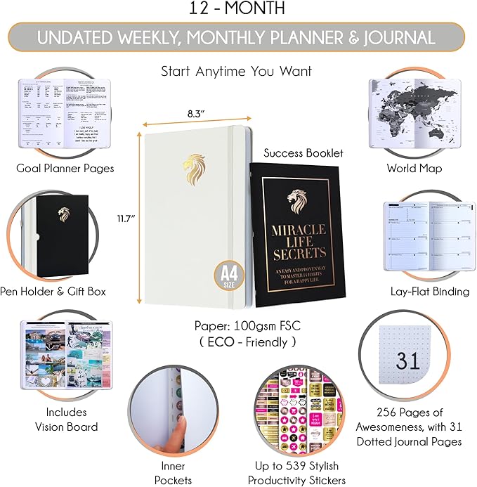 Life Planner - Undated Daily, Weekly & Monthly Planner with Budget Section | A 12 Month Journey to Increase Productivity & Happiness | Life Organizer & Gratitude Journal - Horizontal Format-DeskLoop Office