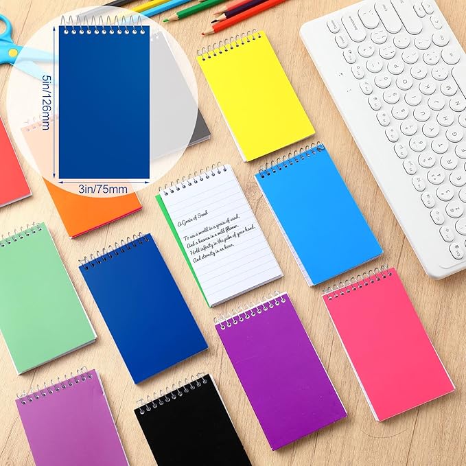 72 Pcs Small Pocket Notebooks 3 x 5 Inch Mini Memo Spiral Notepads Top Bound College Ruled Lined Note Pads for Back School Office Journaling Noting, 75 Sheets/Pad (Rainbow)-DeskLoop Office