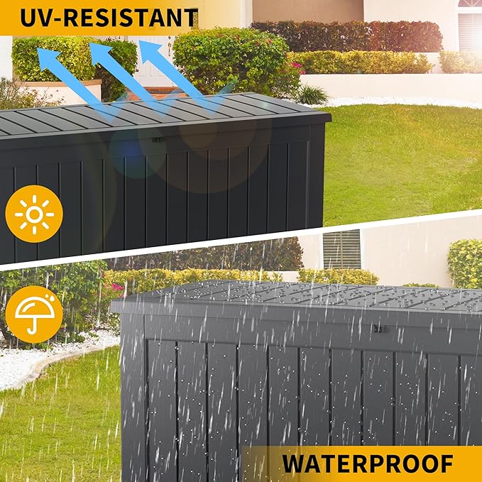 100 Gallon Outdoor Storage Box Waterproof Lockable Resin Deck Box Large, Patio Storage Bin for Pool Accessories Cushion Furniture, Garden Tools, UV-Resistant Outside Delivery Black-DeskLoop Office