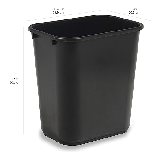 Amazon Basics Small Trash Can, Rectangular Commercial Office Wastebasket, 3 Gallon (Pack Of 2), Black (Previously AmazonCommercial brand)-DeskLoop Office