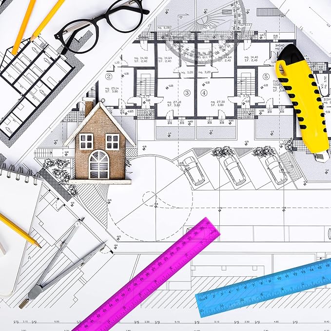 12PCS Clear Ruler, 12 Inch Plastic Rulers for School, Home, or Office, Clear Plastic Rulers, Assorted Colors.-DeskLoop Office