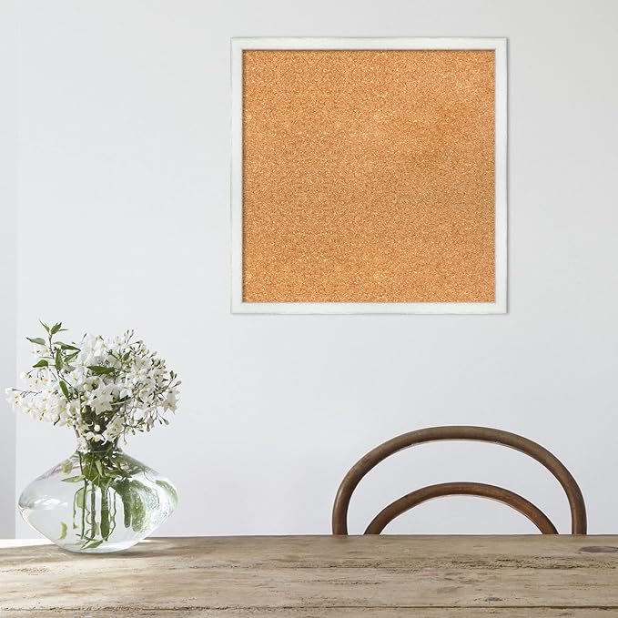 Amanti Art Natural Cork Board for Wall, 19x19 Vision Board with White Frame, Small Corkboard Office Decor for Home Organization, Country Rustic Corkboard Pinboard to Display Items for Home-DeskLoop Office