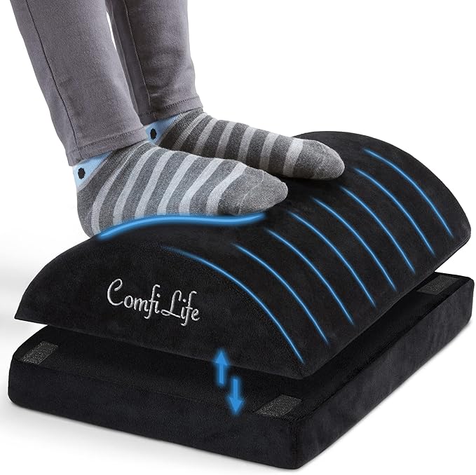 ComfiLife Foot Rest for Under Desk at Work – Adjustable Height Memory Foam Foot Stool for Under Desk, Office Chair & Gaming Chair – Ergonomic Footrest for Back & Hip Pain Relief (Black)-DeskLoop Office