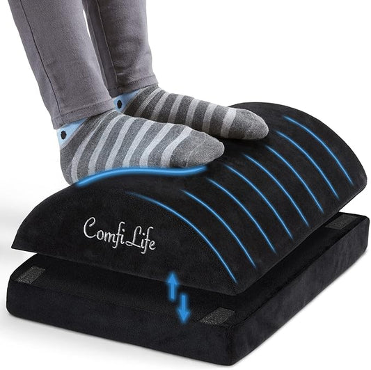 ComfiLife Foot Rest for Under Desk at Work – Adjustable Height Memory Foam Foot Stool for Under Desk, Office Chair & Gaming Chair – Ergonomic Footrest for Back & Hip Pain Relief (Black)-DeskLoop Office