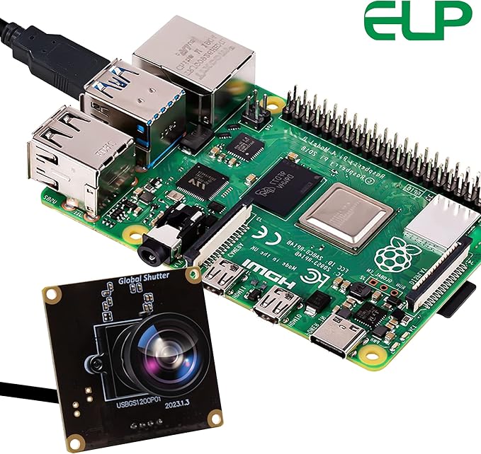 ELP High Speed Wide Angle Global Shutter USB Camera Module for Computer 1080P Mini UVC USB2.0 Webcam Board with 120degree No Distortion Lens AR0234 High Frame 90fps Web PC Camera Board for Laptop-DeskLoop Office