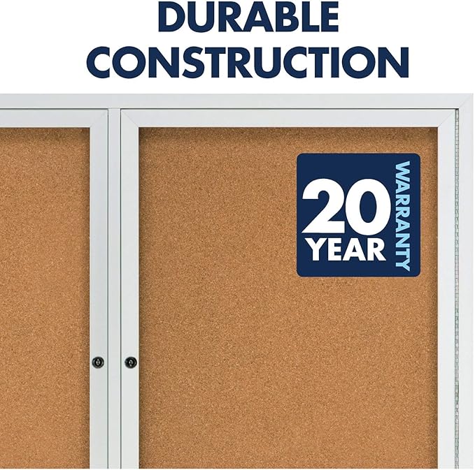 Quartet Cork Bulletin Board, 2 Glass Doors, Enclosed, 4' x 3', Outdoor Message Board, Aluminum Frame (2124)-DeskLoop Office