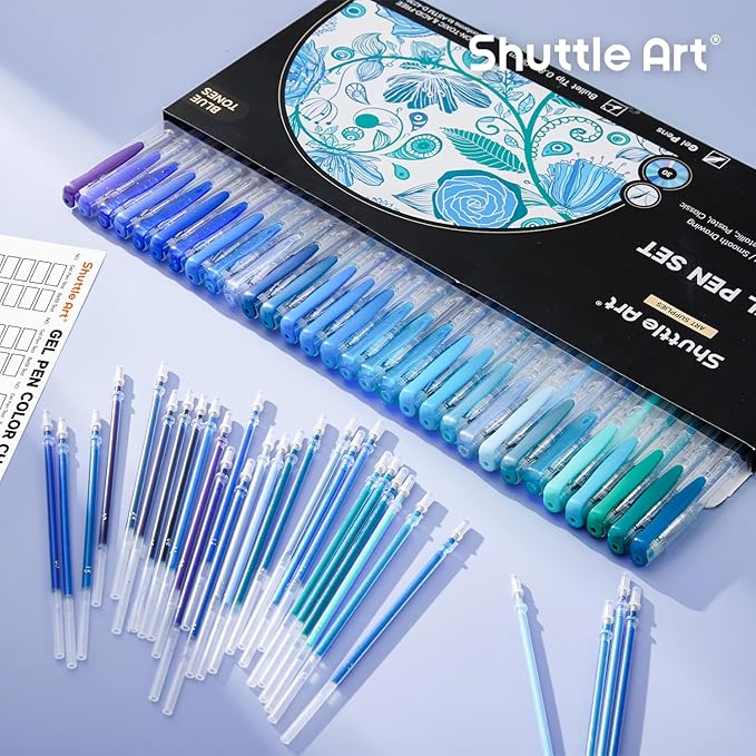 Shuttle Art 60 Pack Blue Tone Gel Pens, 30 Blue Tone Gel Pens with 30 Refills for Adults Coloring Books Journaling Drawing Nature, Landscapes, Animals Scenes-DeskLoop Office