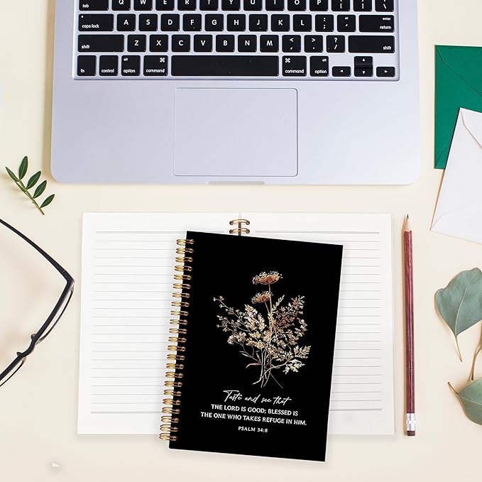 BearCake the Lord is Good Boho Floral Christian Notebook Journal, Christian Gifts for Women, Bible Notebooks for Note Taking, Bible Journaling Notebook, Hardcover Spiral Notebook 5.5x8.3-DeskLoop Office