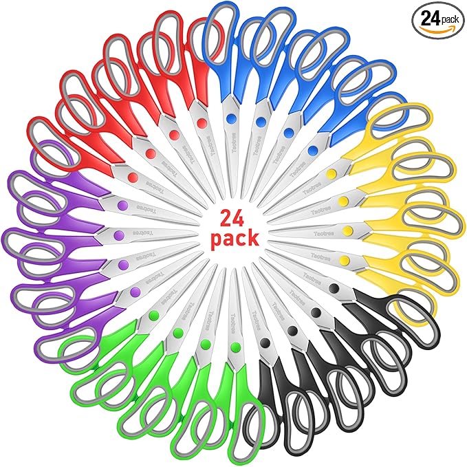 Scissors Bulk Set of 24-Pack, Taotree 8" Scissors All Purpose Comfort Grip Sharp Shears for Office School Supplies, High/Middle School Student Teacher Home Art Craft Sewing Fabric, Scrapbook Supplies-DeskLoop Office