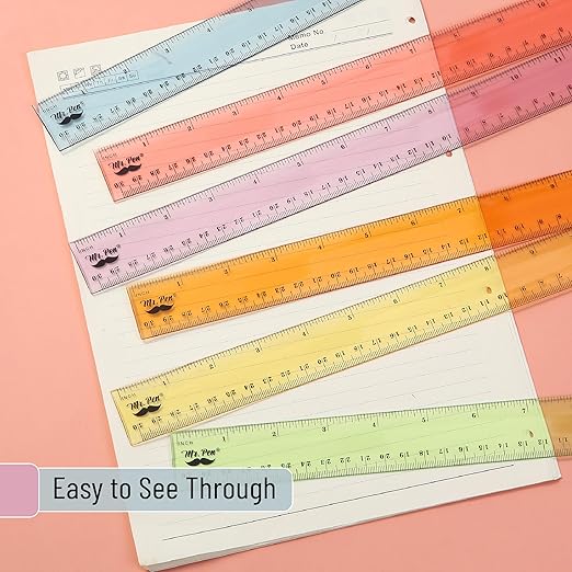 Mr. Pen- Plastic Rulers, 12 Inch, 6 Pack, Pastel Colors, Metric & Imperial, Clear Ruler Set, Cute Ruler 12 Inch-DeskLoop Office