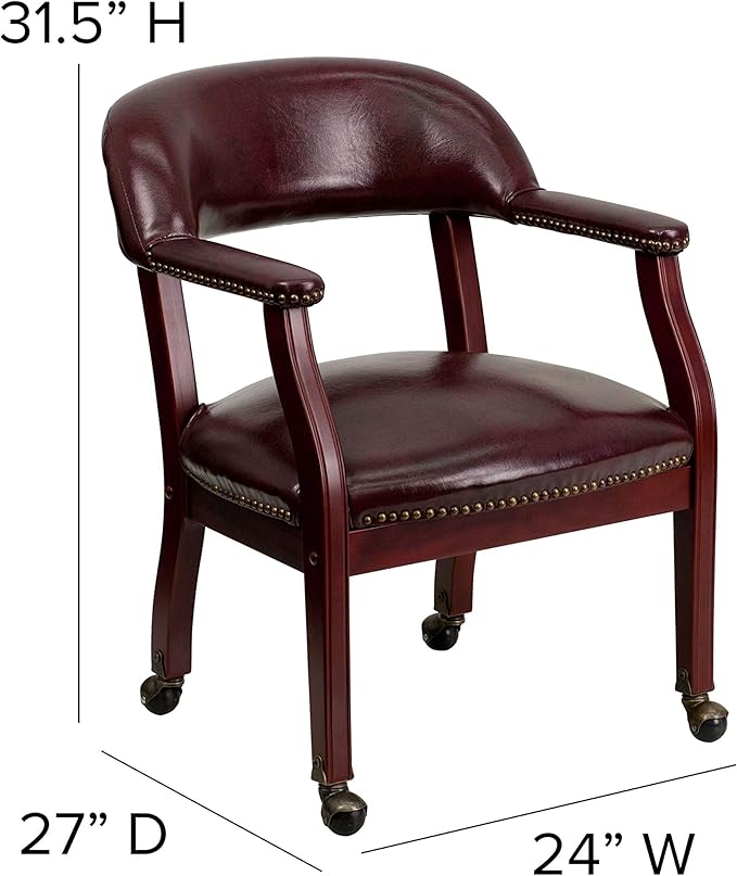 EMMA + OLIVER Oxblood Vinyl Luxurious Conference Chair with Casters-DeskLoop Office