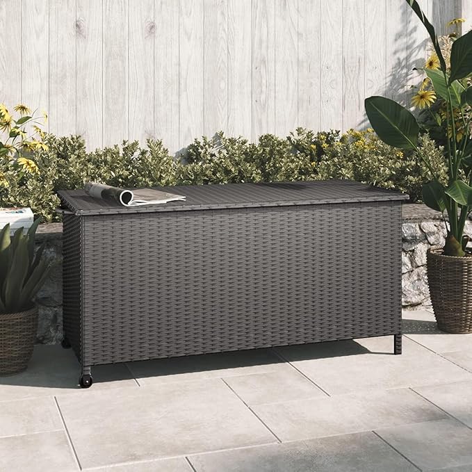 Grand patio 108 Gallon Deck Storage Box Indoor Outdoor Wicker Bin for Patio Furniture Cushions Garden Tools Pool Accessories, Black-DeskLoop Office