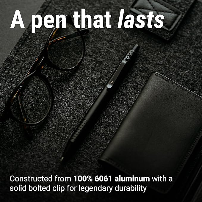 Everyman Grafton Full Click Refillable 0.7mm Ball Point Pen, Black | Sleek Anodized Aluminum EDC Pen with Deep Grooved Grip | Smooth Writing Pocket Pen for Office, Travel, Gifting & Daily Use-DeskLoop Office