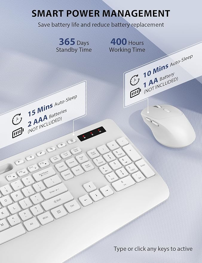 Wireless Keyboard and Mouse Combo - Full-Sized Ergonomic Keyboard with Wrist Rest, Phone Holder, Sleep Mode, Silent 2.4GHz Cordless Keyboard Mouse Combo for Computer, Laptop, PC, Mac, Windows,White-DeskLoop Office