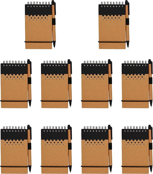 DISCOUNT PROMOS 10 Recyclable Spiral Small Notebooks Pack - 60 Lined Pages - Black-DeskLoop Office