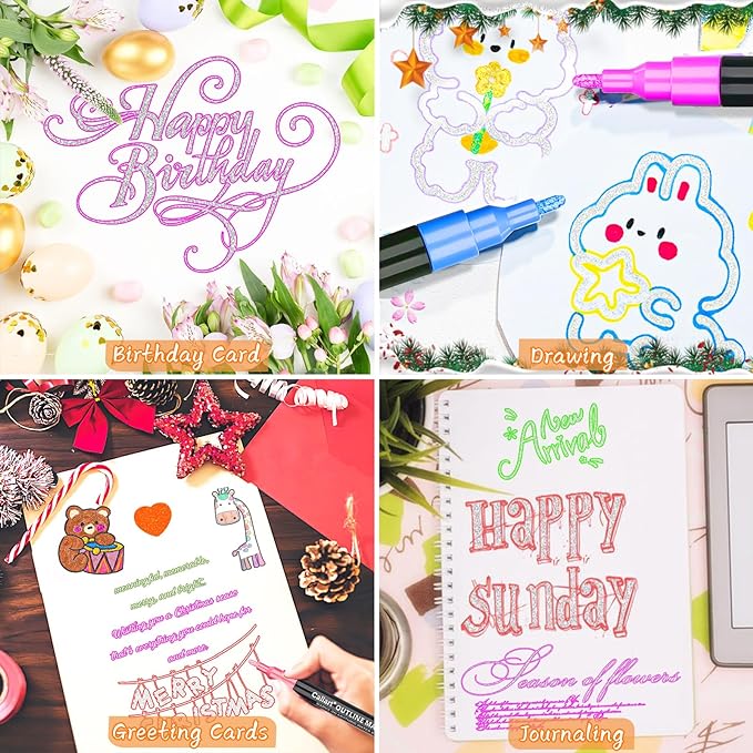 Caliart Outline Glitter Markers, 24 Colors Shimmer Metallic Glitter Pens Tween Teen Girl Gifts Trendy Stuff, Cool Fun Craft Arts Supplies Set for Kids 4-6-8-10-12-DeskLoop Office