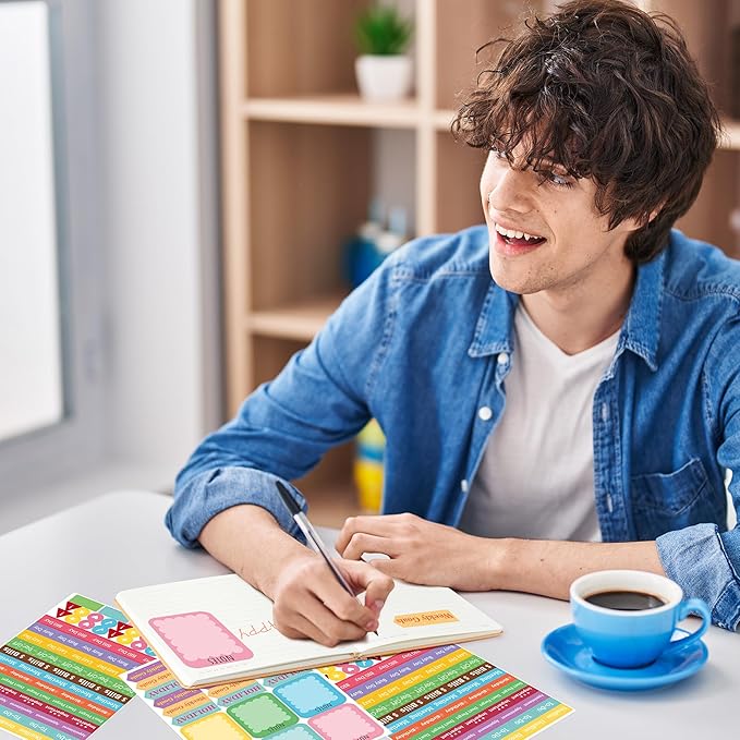 B1ykin Hardcover Ruled Journal Notebook with Planner Stickers, 196 Pages PU Leather Journal Notebook Journals Diary Notepad for Writing Travel Business Work School College Note Taking (Coffee)-DeskLoop Office