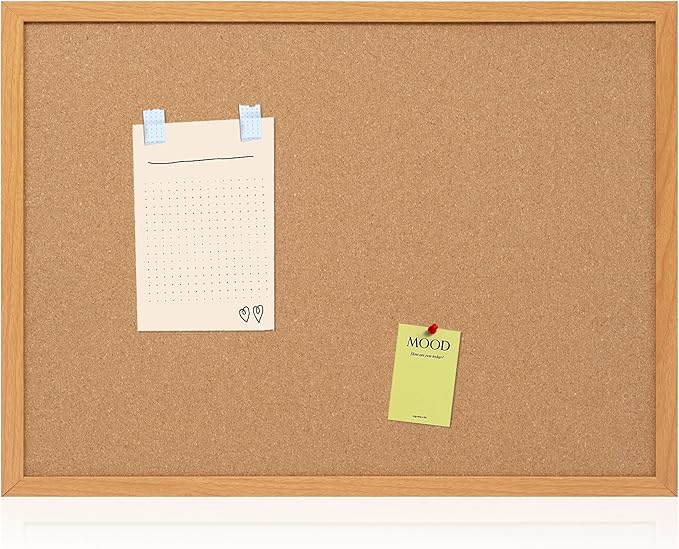 Board2by Cork Board Bulletin Board 20" x 30", Wood Framed Corkboards for Wall Decor, Hanging Office Message Board, Large Wall Mounted Notice Pin Board with 15 Push Pins for School, Home & Office-DeskLoop Office