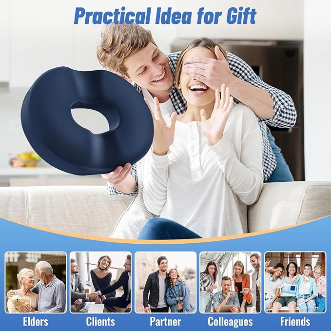 CloudBliss Donut Pillow Seat Cushion for Tailbone Pain Relief and Hemorrhoids, Memory Foam Seat Chair Cushion for Postpartum Pregnancy, Seat Cushions for Men and Women for Home & Office, (Blue-XL)-DeskLoop Office