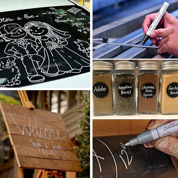 Overseas 48 Black Paint Pens, Oil Based Permanent Markers Set - Quick Drying, Waterproof, Fade-Resistant, Medium Tip Paint Markers Bulk for Wood, Metal, Rock, Ceramic, Plastic, Canvas, Glass, Rubber