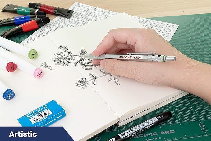 Pacific Arc Chromagraph Metal Mechanical Pencil .7 mm Silver Barrel Mechanical Pencil with Built In Lead Pencil Grade Indicator, Lead Pencil Holder for Drafting, Sketching, and Drawing-DeskLoop Office