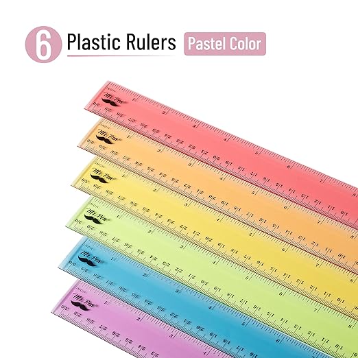 Mr. Pen- Plastic Rulers, 12 Inch, 6 Pack, Pastel Colors, Metric & Imperial, Clear Ruler Set, Cute Ruler 12 Inch-DeskLoop Office