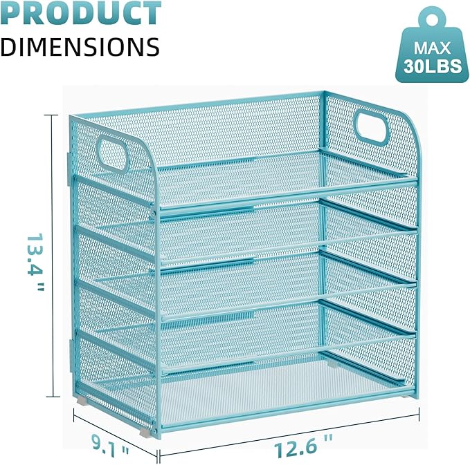 Marbrasse Paper Organizer Letter Tray, 5 Tier Mesh File Organizer with Handle, Paper Sorter Desk Organizer for Home Office Supplies - Blue-DeskLoop Office