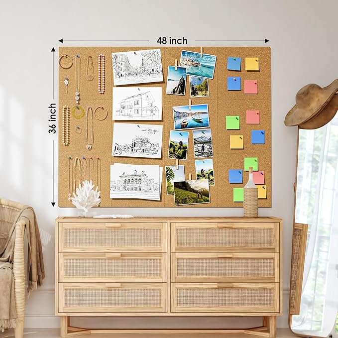 MaxGear Large Cork Board for Wall 48" x 36", 12 Pack Cork Board Tiles with 40 Pushpins & Safe Removable Adhesive Tabs, 12" x 12" Corkboards for Office, School & Home-DeskLoop Office