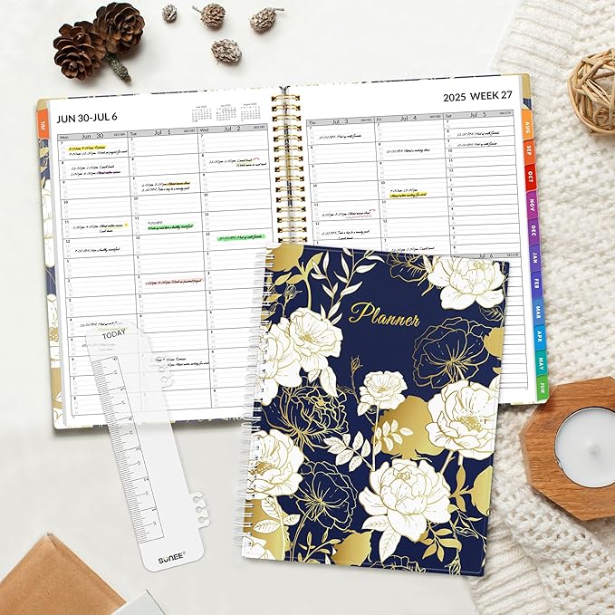 SUNEE 2025-2026 Appointment Book, Quarter-Hourly, Weekly & Monthly - from July 2025 to June 2026, 8.5"x11" Academic Planner, Flexible Cover, Note Pages, Bookmark, Spiral Binding, Vintage-DeskLoop Office