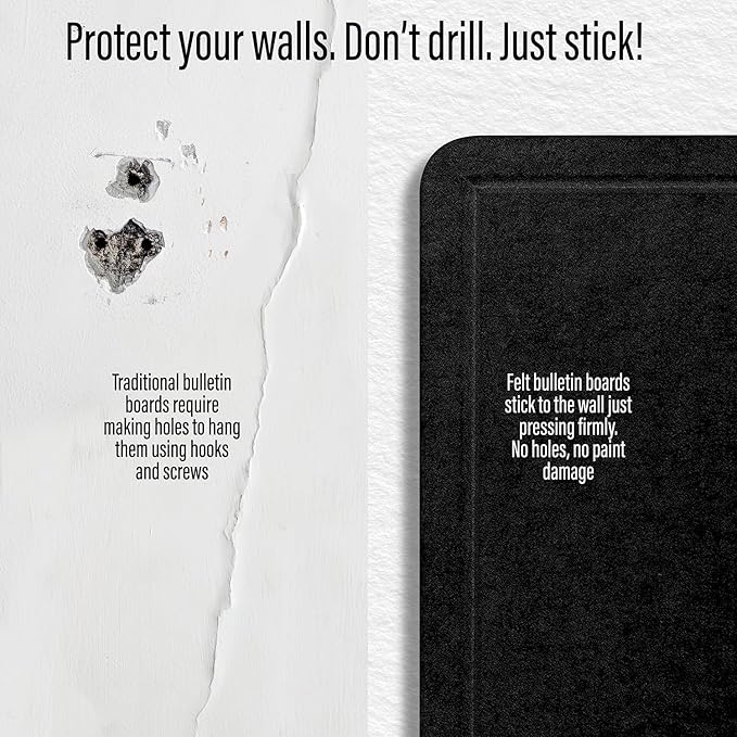 Large Bulletin Board 60 x 36 Inches - Foldable Felt Bulletin Board for Wall, Cork Board Alternative with 100 Color Pins & 12 Note Pads, Vision Board - Black-DeskLoop Office