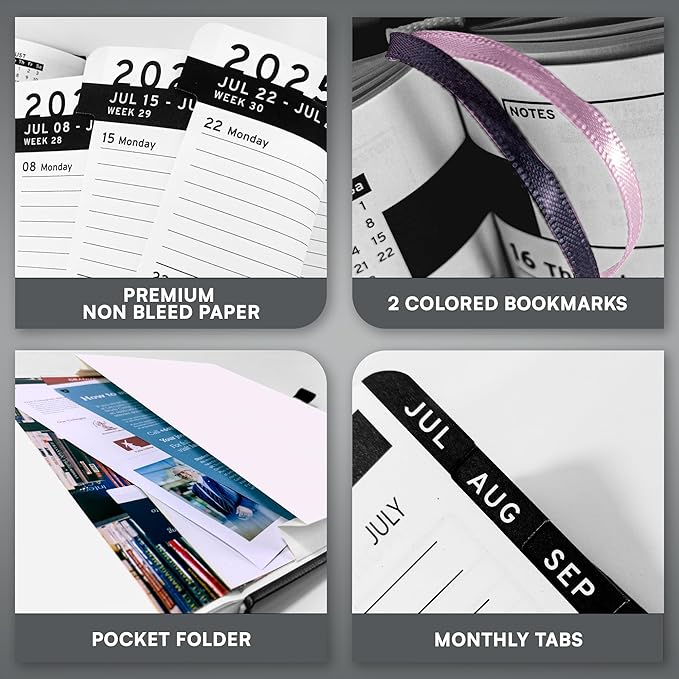 Ensight 2025-2026 HARDCOVER Leather Planner Weekly & Monthly - 8.5x11 Inches - Academic Planner Business Personal or Student - Pen Holder, Thick Paper, July 2025 - June 2026 (Grey)-DeskLoop Office