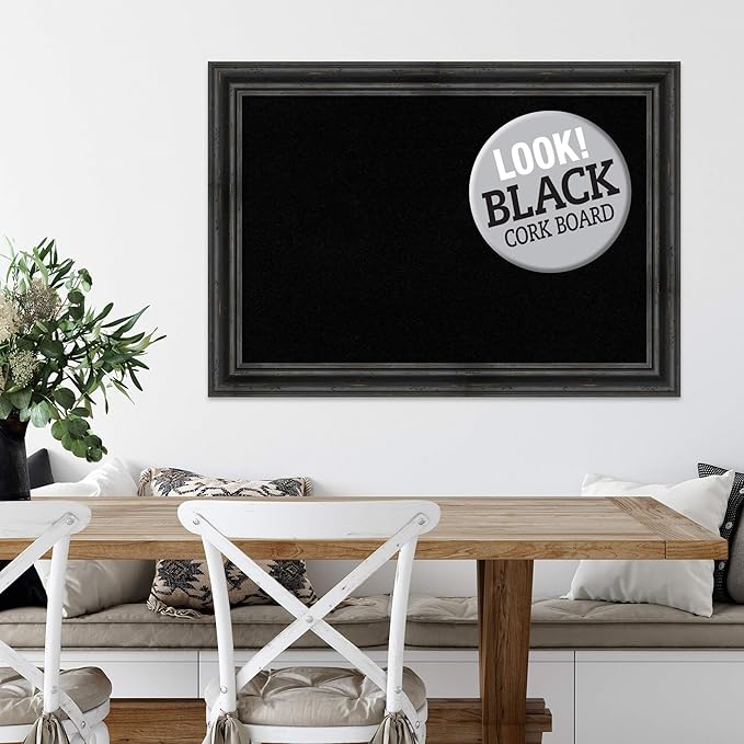 Amanti Art Black Cork Board (41 x 29 in.), Rustic Pine Black Wood Frame - Bulletin Board, Organization Board, Pin Board - Large-DeskLoop Office