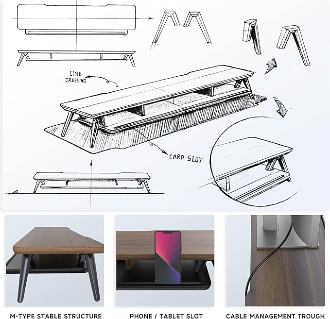 Fenge Dual Monitor Stand, Monitor Stands Riser for 2 monitors, 42.5 Inch Wood Desk Shelf with Storage Organizer and Cable Management for Office Desk Accessories-DeskLoop Office
