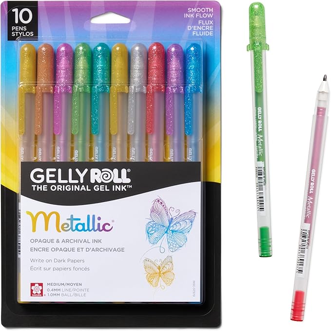 SAKURA Gelly Roll Metallic Gel Pens - Pens for Scrapbook, Journals or Drawing - Art Gifts, DIY Projects - Colored Metallic Ink - Medium Line - 10 Pack-DeskLoop Office