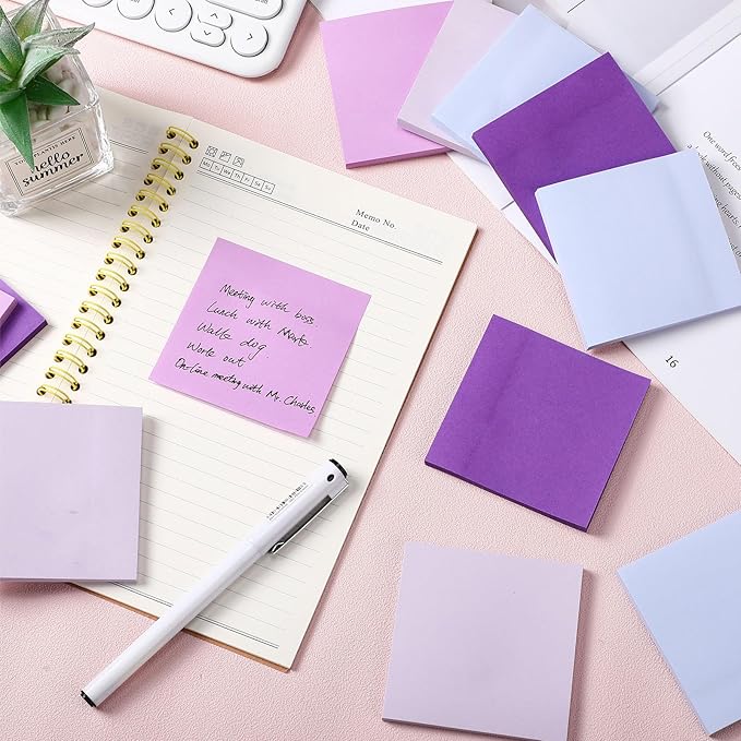 Thenshop 36 Pads Sticky Notes 3''x3'', Self Stick Notes Pads Office Supplies, 50 Sheets/pad Colored Aesthetic Sticky Accessories Home, Office, Notebook(Purple)-DeskLoop Office