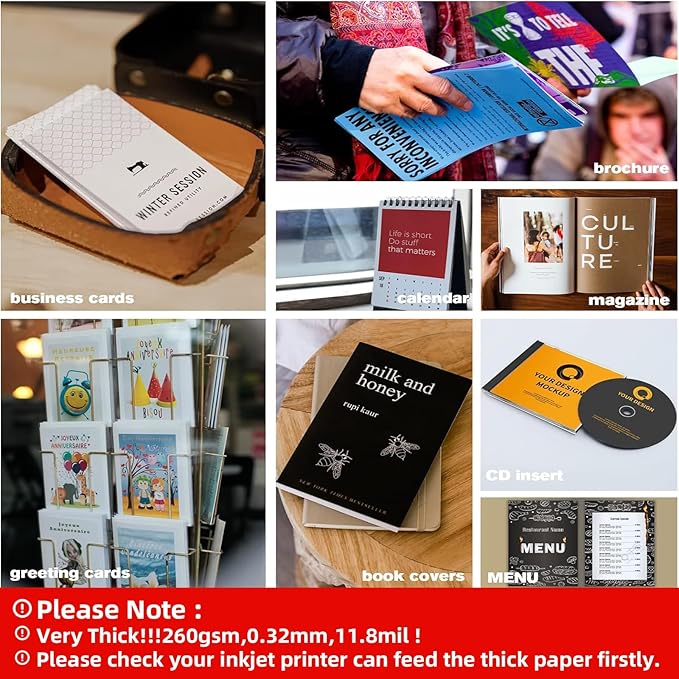 Uinkit Thick Photo Paper Glossy Double Sided 100 Sheets 8.5x11 Heavyweight 68lb 260gsm Inkjet Both Sides Printable 11.8mil A4 Letter size Flyer Bulk Pack 8.5 x 11 Card paper postcard postal A189-DeskLoop Office