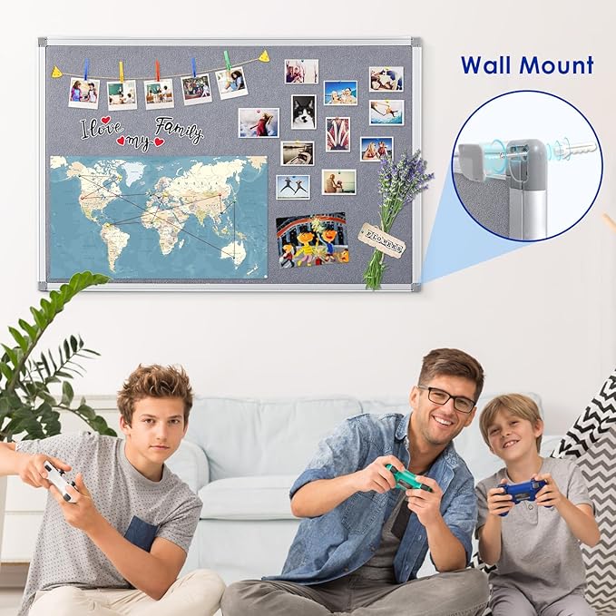 Felt Bulletin Board 24x18inches Photo Picture Display Board Wall Hanging Notice Board with Push Pins-DeskLoop Office