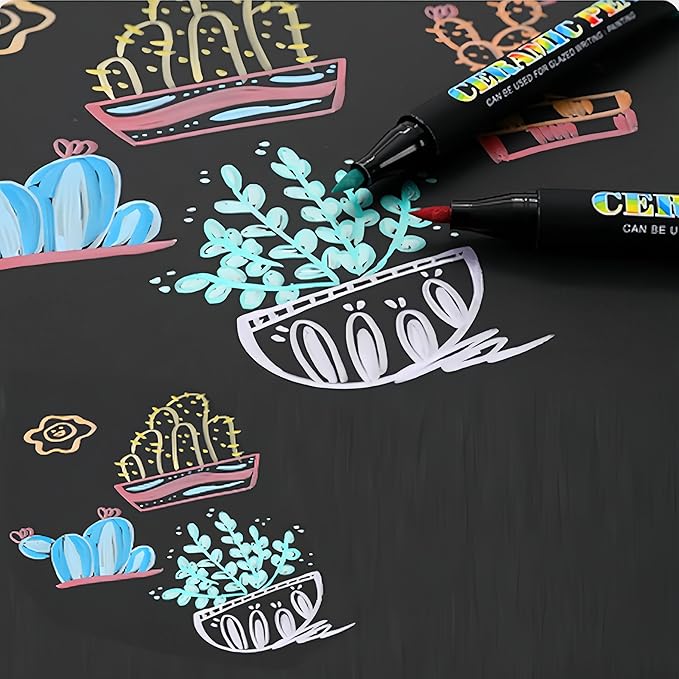 Permanent Marke Ceramics Pens 12 Colors Porcelain Paint Brush Pen for Both Glazed and Unglazed Ceramics Christmas Decoration Wine Markers-DeskLoop Office