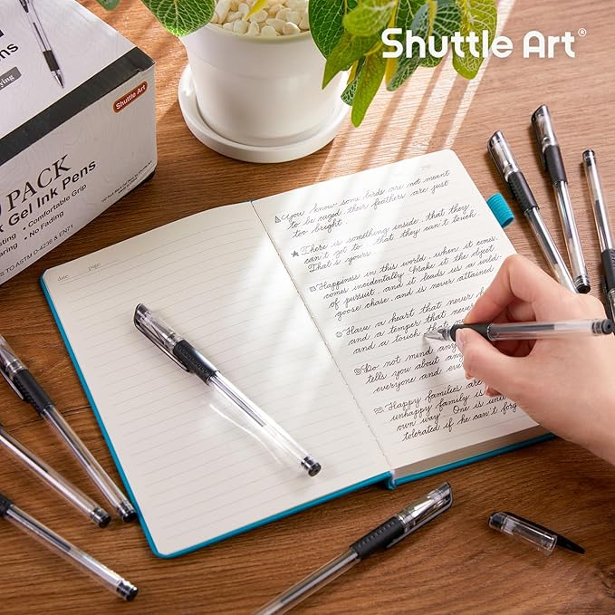 Shuttle Art Black Gel Pens, 100 Pack Fine Point Black Ink Pens Bulk, 0.5mm Rollerball Gel Ink Pens Smooth Writing with Comfortable Grip for Office, School and Home-DeskLoop Office