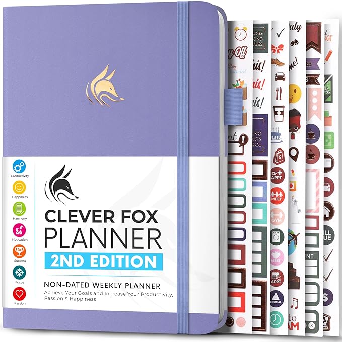 Clever Fox Planner 2nd Edition – Colorful Weekly & Monthly Goal Planner, Time Management & Productivity Organizer, Undated, A5 (Lavender)-DeskLoop Office