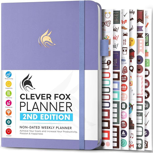 Clever Fox Planner 2nd Edition – Colorful Weekly & Monthly Goal Planner, Time Management & Productivity Organizer, Undated, A5 (Lavender)-DeskLoop Office