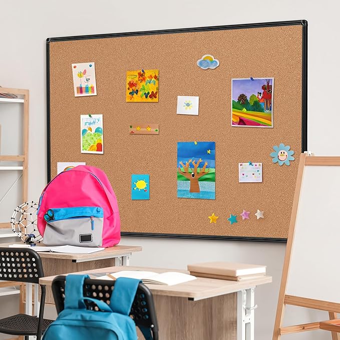 Board2by Extra Large Cork Bulletin Board 60" X 36", Black Aluminum Framed 5'x3' Corkboard for Wall, Wall Mounted Notice Pin Board with 18 Push Pins for School, Home & Office-DeskLoop Office