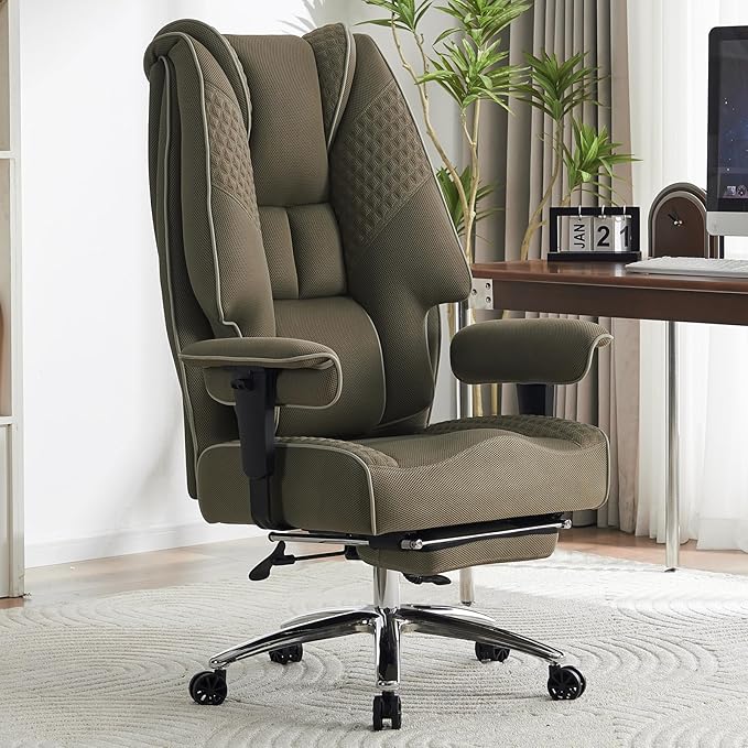 Big and Tall Office Chair 400lbs Wide Seat, Leather High Back Executive Office Chair with Foot Rest, Ergonomic Chairs Lumbar Support for Lower Back Pain Relief (Mesh Light Green)-DeskLoop Office