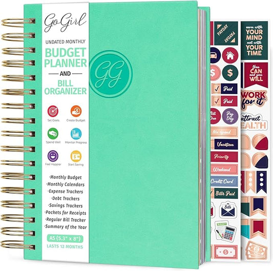 GoGirl Budget Planner & Monthly Bill Organizer – Monthly Financial Book with Pockets. Expense Tracker Notebook Journal, Compact (Mint Green)-DeskLoop Office